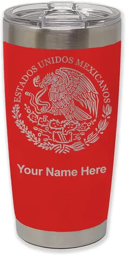 Miniatura 28 de LaserGram Vaso aislado al vacío de 20 onzas, bandera de México, grabado personalizado incluido (gris)