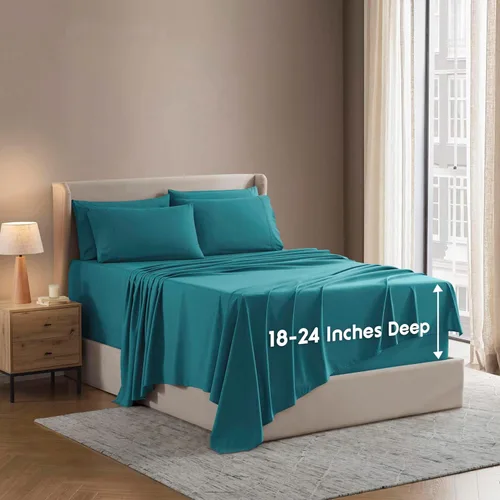 Miniatura 43 de Nestl Juego de sábanas extra profundas tamaño King, sábanas transpirables y refrescantes de 6 piezas, juego de ropa de cama de lujo con bolsillos