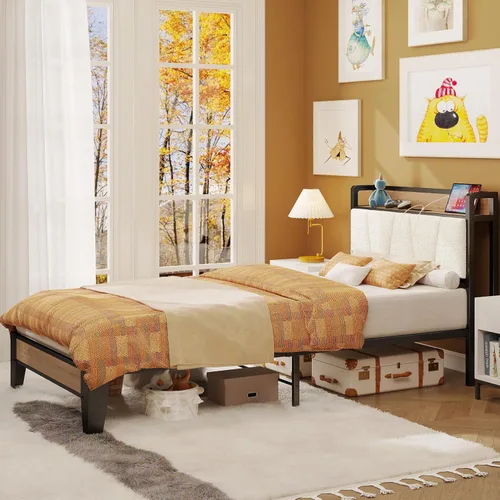 Miniatura 8 de LIKIMIO Marcos de Cama Twin XL, Cabecera de Almacenamiento con Estación de Carga, Sólida y Estable, Sin Ruido, No Necesita Somier, Fácil Montaje