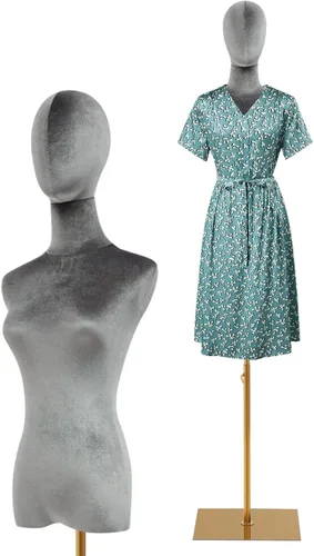 Miniatura 21 de Maniquí femenino forma de vestido de maniquí para mujer, torso con soporte, altura ajustable, 63-81 pulgadas, maniquí con cabeza de brazo