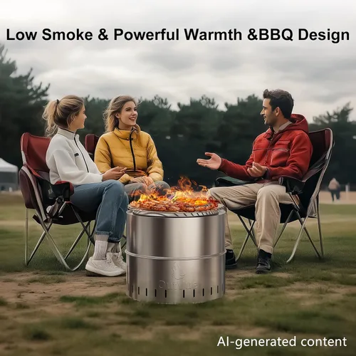 Miniatura 2 de OutVue Fogón de acero inoxidable de 15.5 pulgadas sin humo con parrilla, fogón sin humo al aire libre, fogones de leña para campamento, fogata