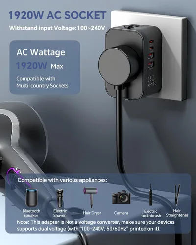 Miniatura 7 de Adaptador de viaje, VCOO Universal todo en uno Todo el Mundo Viaje Adaptador de alimentación, Negro