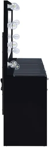 Miniatura 2 de MAKLAINE Juego de tocador de 7 cajones con espejo iluminado, parte superior de madera y vidrio, acabado negro de alto brillo, tocador contemporáneo