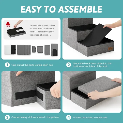 Miniatura 5 de Escaleras para perros con almacenamiento, escalones resistentes de 4 escalones más anchos para perros pequeños, medianos y grandes, rampa para Gris