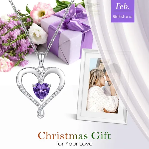 Miniatura 6 de Collar de piedra natal para mujer, collar de corazón de oro blanco de 18 quilates con relleno de plata de ley 925, joyería de diamante para mujer