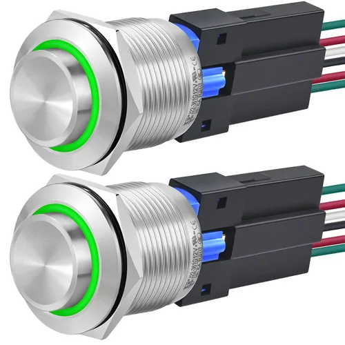 Miniatura 9 de Interruptor de botón de 0.866 in con cierre redondo alto impermeable IP67 de acero inoxidable 304 con luz LED de 110 V 120 V CA para 7/8 pulgadas