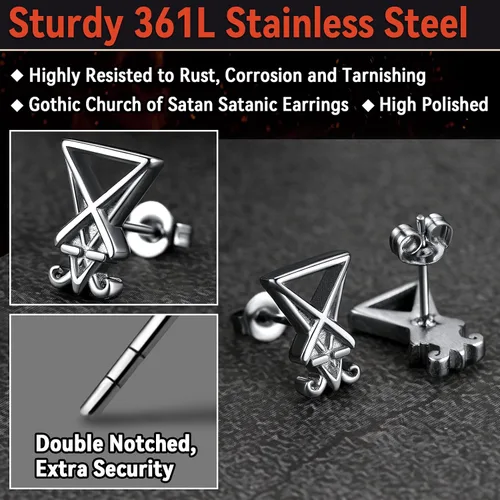 Miniatura 5 de FaithHeart Satan Baphomet - Aretes de cabeza de calavera de cabra para hombres y mujeres aretes punk de acero inoxidable con embalaje de regalo
