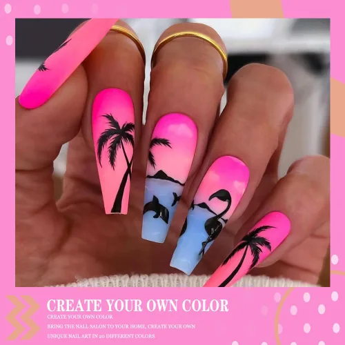Miniatura 2 de Arte Clavo Esmalte de uñas en gel de 0.5 fl oz, 1 unidad de 0.5 fl oz (0.5 fl oz), esmalte de gel rosa intenso de verano, lámpara de uñas que se