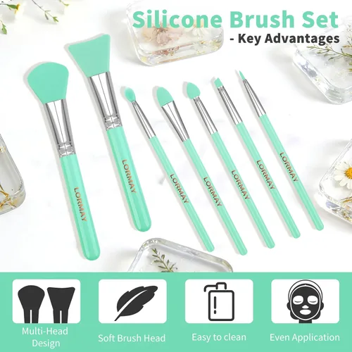 Miniatura 6 de LORMAY Juego de cepillos de silicona de 7 piezas para manualidades y maquillaje de resina UV, color verde Para manualidades de resina epoxi UV