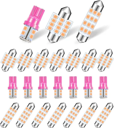 Jeseny Bombilla LED rosa para interior de coche, paquete de 3, 24 unidades