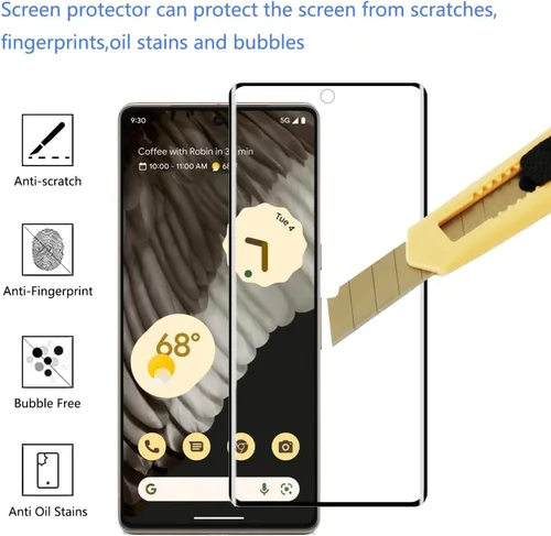 Miniatura 3 de Protector de pantalla de vidrio templado para Google Pixel 7 Pro 5G, curvado 3D, dureza 9H, antiarañazos, HD transparente, compatible con Google