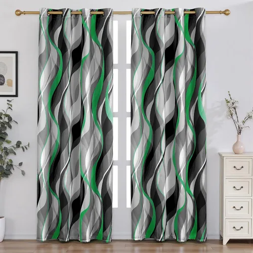 Miniatura 15 de weesire - Cortinas opacas azules y grises modernas con rayas decorativas, 100% bloqueo de luz, oscurecimiento con ojales, cortina azul para sala