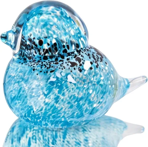 QFkris Figura de pájaros azules de vidrio soplado hecho a mano de 4", escultura de animales de vidrio artístico, estatua de decoración del hogar,
