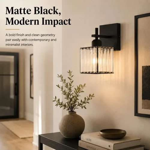Miniatura 5 de Aplique de pared moderno negro, luminaria interior cableada de 1 luz con casquillo de cerámica E26 para dormitorio, pasillo, sala de estar