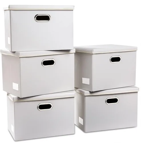 Miniatura 39 de PRANDOM - Cajas de almacenamiento grandes apilables con tapas (paquete de 5 unidades), contenedores organizadores de almacenamiento plegables