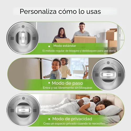 Miniatura 9 de GHome Smart - Cerradura de puerta de huellas dactilares, perilla inteligente de puerta de 4 en 1 con teclado, control de aplicación, bloqueo