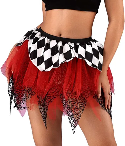 Miniatura 9 de TWINKLEDE Falda de disfraz de Halloween, faldas de tul irregulares para el Día de los Muertos, falda tutú de fiesta para mujeres y niñas