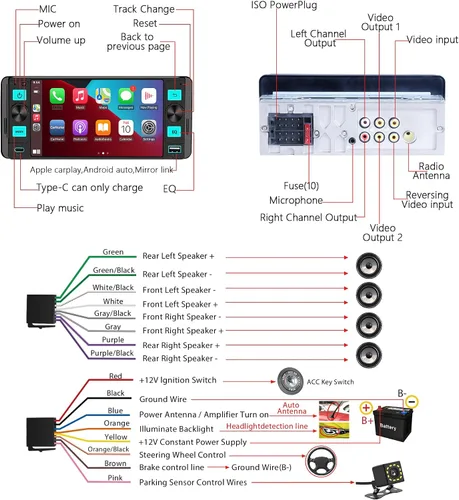 Miniatura 10 de Estéreo de automóvil de un solo DIN: radio de pantalla táctil de doble perilla con Apple CarPlay inalámbrico y Android Auto Actualiza tu auto