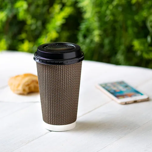 Miniatura 6 de GUSTO 50 juegos de tazas de café caliente de papel ondulado con patrón marrón aislado con tapas, el color de las tapas puede variar, ideal