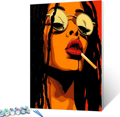 Miniatura 43 de Pintura por Números Afroamericana DIY Pintura Acrílica Kit de Pintura por Números para Niños Adultos Principiantes Chica Negra de Moda DIY Pintura