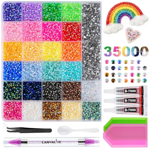 Miniatura 18 de Canvalite 5000 diamantes de imitación de resina para manualidades con pegamento de joyería B7000 de 0.3 fl oz, 1 caja de cristales de diamante