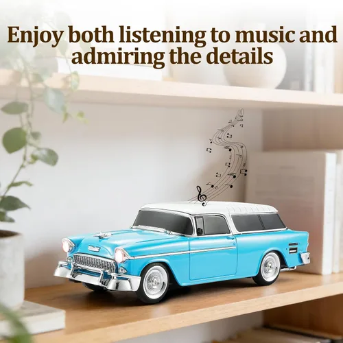 Miniatura 6 de WSTER Altavoz Bluetooth retro en forma de automóvil, calidad de sonido de alta definición, emparejamiento TWS, múltiples salidas de interfaz, Azul