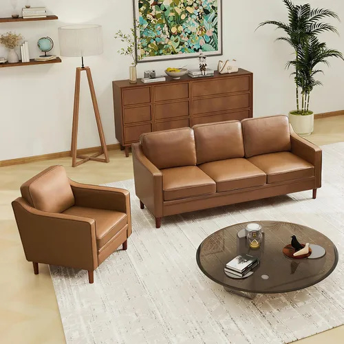 Miniatura 42 de Conjuntos de muebles para sala de estar Kingfun, sofá de 3 plazas y sofá biplaza, juego de sofá de estilo moderno de mediados de siglo, sofá de Piel