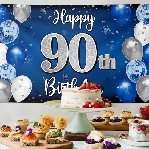 Miniatura 91 de Decoración de feliz cumpleaños 35, globo azul y plateado de 35 años, cartel grande de telón de fondo de cumpleaños, suministros para fiesta de 35th