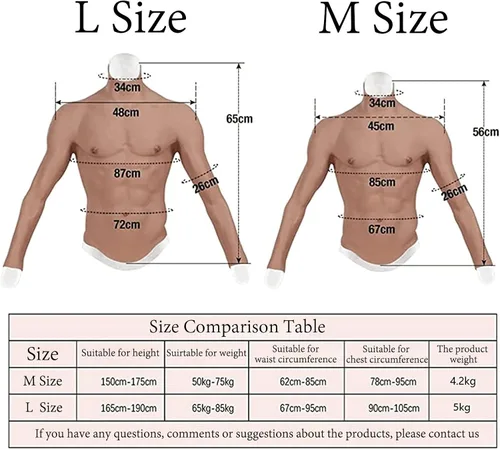 Miniatura 5 de Traje muscular de silicona con brazos con cremallera pecho de silicona masculino con brazos realista pecho abdominal