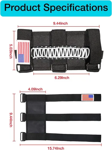 Miniatura 6 de GAIZON Paquete de 4 asas de agarre para barra de rollo con diseño de bandera de EE. UU. de paracord, reemplazo para Jeep Wrangler YJ TJ JK JL, Blanco