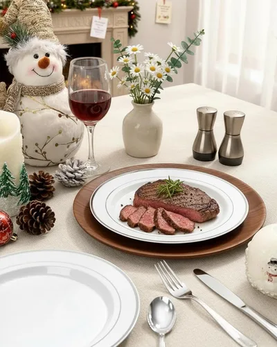 Miniatura 2 de bUCLA 100 platos de plástico plateados, platos desechables de borde plateado de 10.25 pulgadas, ideales para bodas, fiestas