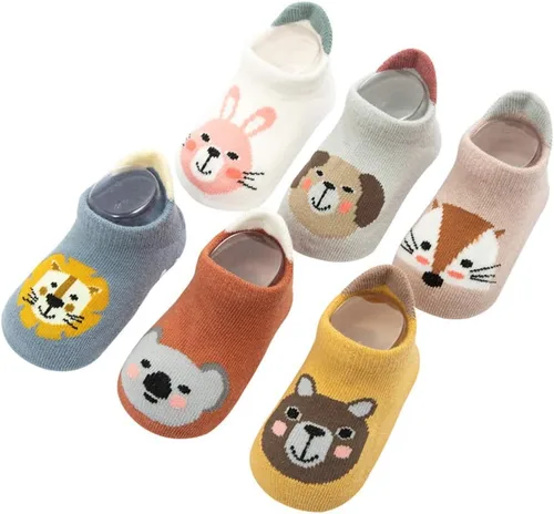 Kisgyst 6 pares de calcetines de algodón antideslizantes para bebé, con suela antideslizante para recién nacido, niño y niña