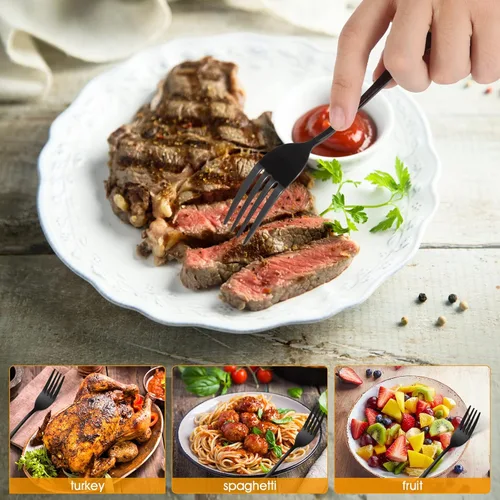 Miniatura 3 de Juego de 12 tenedores de cubiertos negros, tenedores de acero inoxidable, cubiertos de cocina para restaurante, hogar y cocina, vajilla esencial