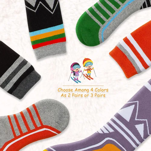 Miniatura 2 de YOVOHARI Calcetines de esquí para niños 2 pares3 pares de calcetines de nieve gruesos y cálidos para niños y niñas esquí snowboard