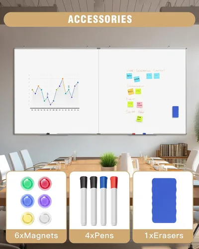 Miniatura 5 de Pizarra blanca magnética grande de borrado en seco de 96" x 48", tablero extraíble para colgar en la pared con 4 marcadores y 1 borrador seco y 6