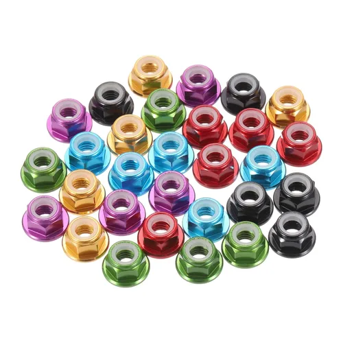 Miniatura 26 de MECCANIXITY 30 piezas de tuercas de bloqueo de aleación de aluminio M5 con paso de 0.8 mm, tuercas hexagonales con brida de nylon con rosca dentada