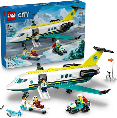LEGO City Juguete de construcción de avión de ambulancia aérea de emergencia para niños - Juego de simulación modelo de avión de rescate para niños