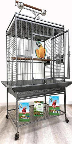 Miniatura 8 de Escalera extragrande de hierro forjado, elegante y duradera, soporte de percha para jugar en la parte superior del suelo, jaula de metal para loro