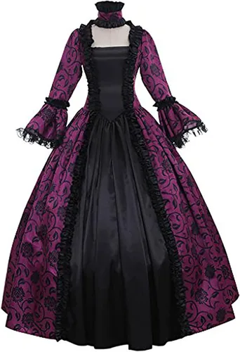 Miniatura 4 de Vestido victoriano de baile para mujer, manga acampanada, estampado floral, vestido de corte gótico, estilo renacentista, vestido de estilo swing