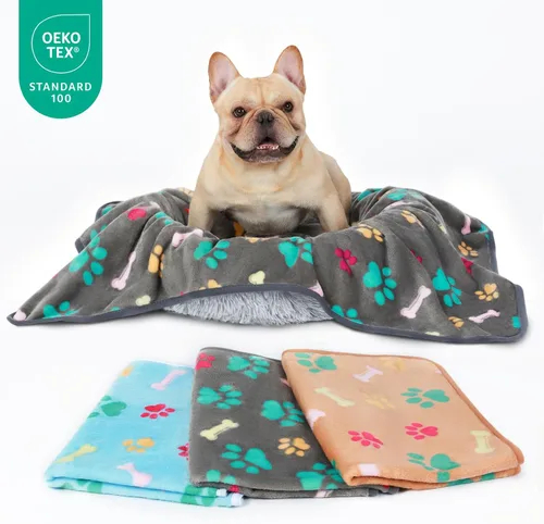 Miniatura 8 de Luciphia 1 paquete de 3 mantas esponjosas de vellón de alta calidad para mascotas, manta de franela con estampado de patas para perro y gato