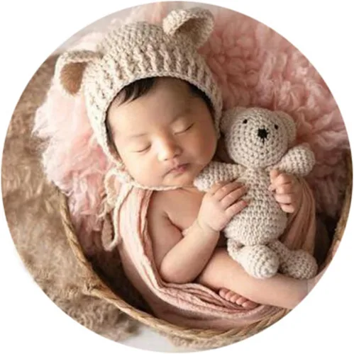 Miniatura 4 de Accesorios de fotografía para recién nacidos, sombrero de oso, sesiones de fotos de bebé, trajes de fotos para posar fotos de ganchillo, oso muñeca
