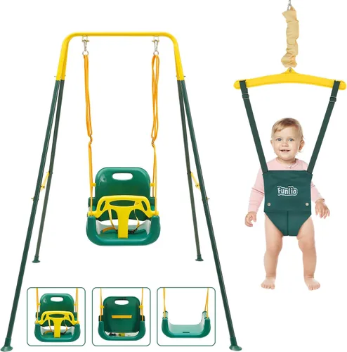 Miniatura 12 de FUNLIO Juego de columpio 2 en 1 para niños pequeños y bebés, columpio y hamaca resistente para niños con 4 bolsas de arena, soporte metálico Gris