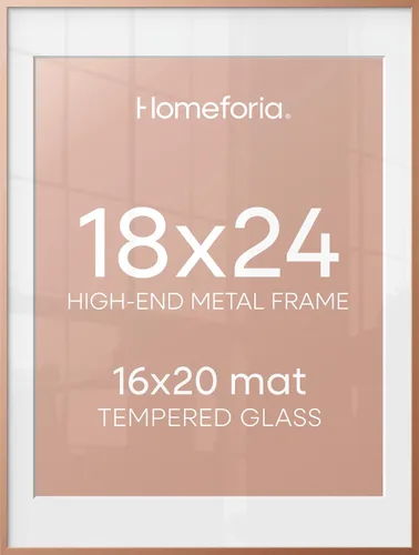 Homeforia Marco de 18 x 24 pulgadas, color oro rosa, marcos de póster de metal de alta gama de 18 x 24 pulgadas con paspartú para fotos de 16 x 20