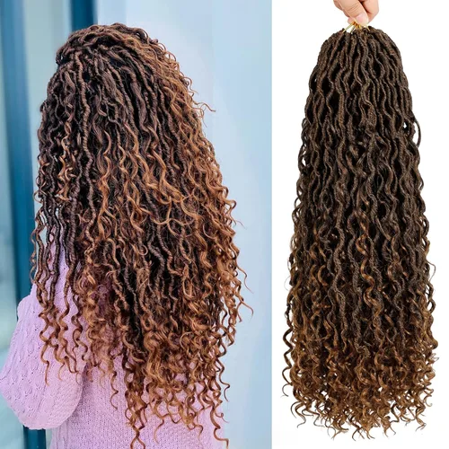 Miniatura 16 de Goddess Locs - Cabello de ganchillo de 10 pulgadas, 7 paquetes de cabello de ganchillo bohemio sintético para mujeres negras, rastas de ganchillo #1B