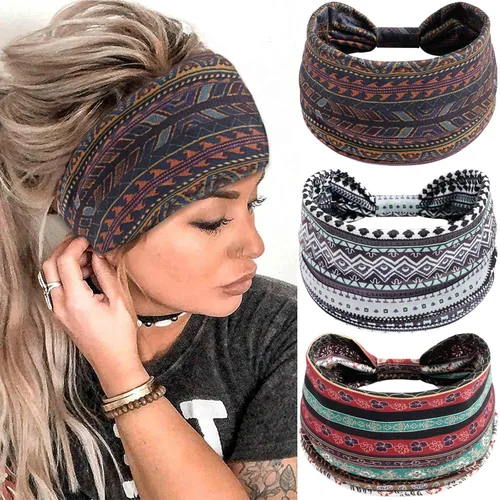 Miniatura 15 de Diademas bohemias para mujer, bandas suaves para el cabello, anudadas, elásticas, antideslizantes, bandeau, bandeau, yoga, correr, entrenamiento
