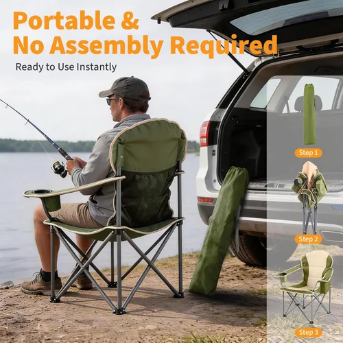 Miniatura 9 de NEWBULIG Silla de campamento plegable de gran tamaño para adultos, soporte resistente de 500 libras, sillas plegables portátiles para exteriores