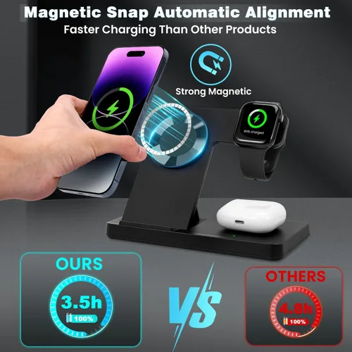 Miniatura 2 de Estación de carga inalámbrica magnética 3 en 1 para Magsafe iPhone 12-17 Series, estación de carga para múltiples dispositivos, soporte de cargador