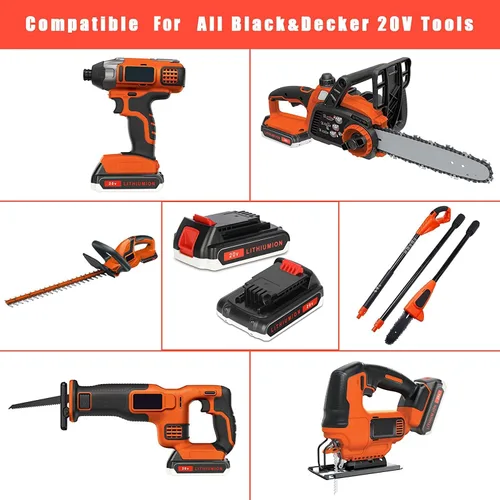 Miniatura 5 de JYJZPB Paquete de 2 baterías de repuesto de 3000 mAh compatibles con batería de litio Black and Decker de 20 V LB20 LBX20, para Black+Decker LBXR20