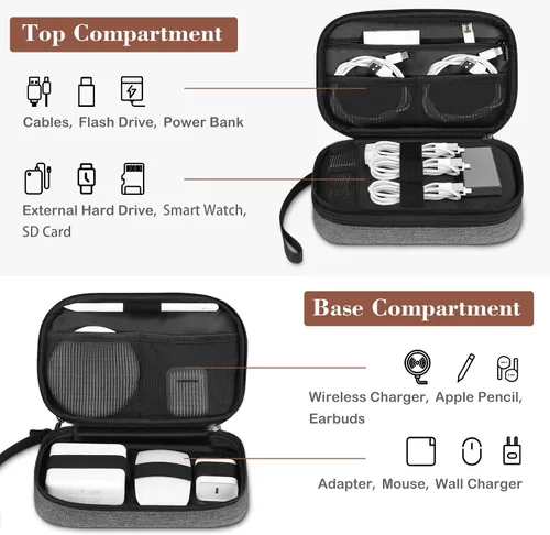 Miniatura 3 de FINPAC Bolsa electrónica de viaje, organizador de cables portátil, funda electrónica de artículos esenciales, bolsa de almacenamiento de doble capa