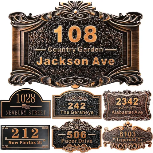 Miniatura 26 de Placa personalizada de dirección de casa de 12 pulgadas, números fundidos para exteriores, placa de señal de dirección personalizada con nombre